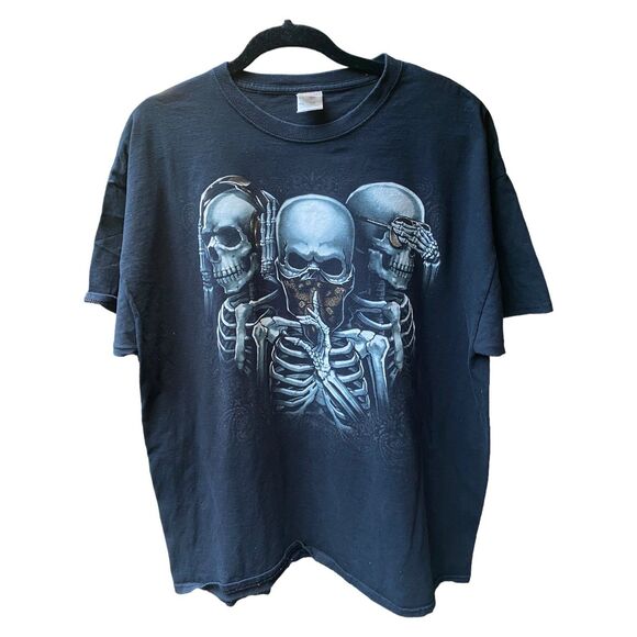 Vtg Shirt skeletons see no evil hear no evil speak no evil black size XXL 2XL - Picture 1 of 4